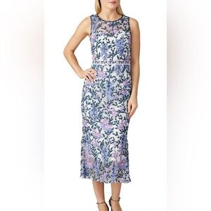 Marchesa Notte Garden Lace/Embroidered Tea Length Dress